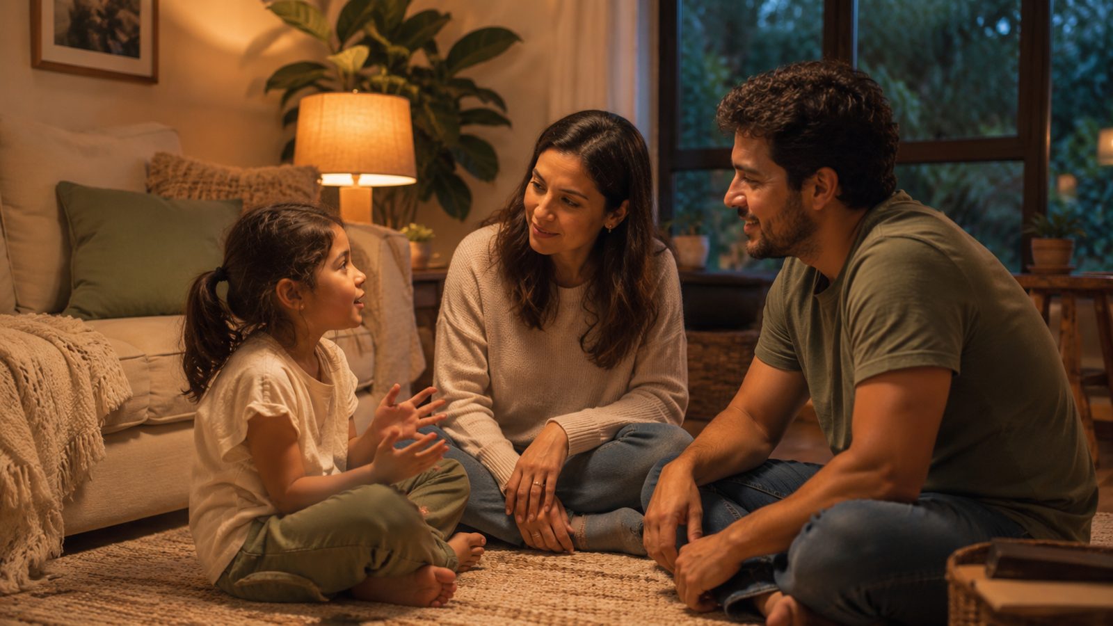 Una familia aprendiendo junta alrededor de la mesa